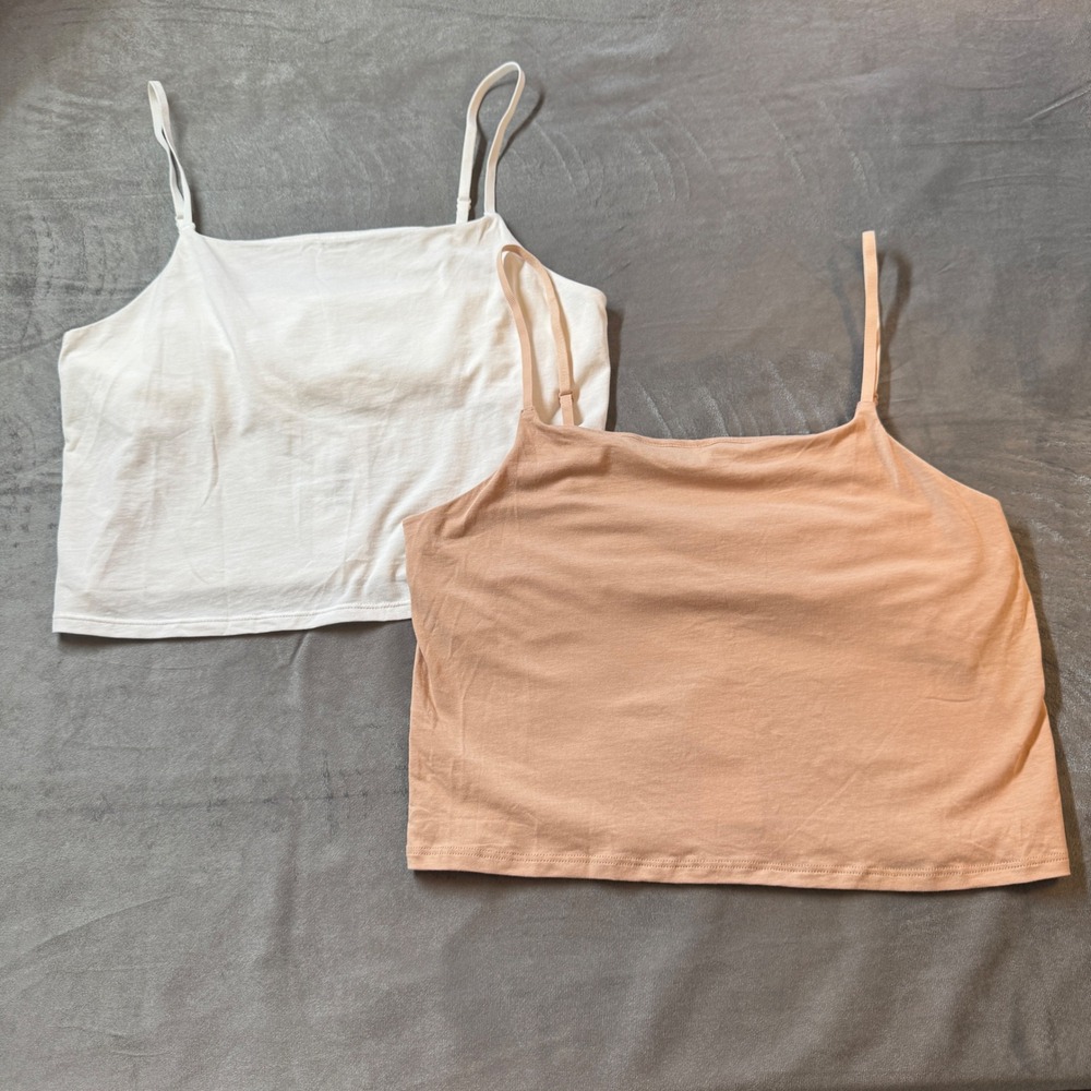 Skin Lot of 2 Gia Camisole XL White Tan Organic Pima Cotton Shelf Bra Minimalist